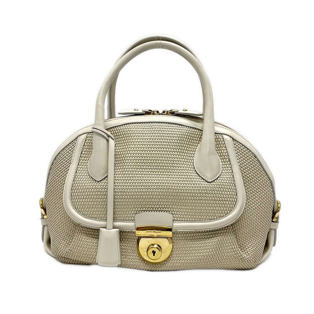 Salvatore Ferragamo Medium Fiamma Handbag Cream Gold